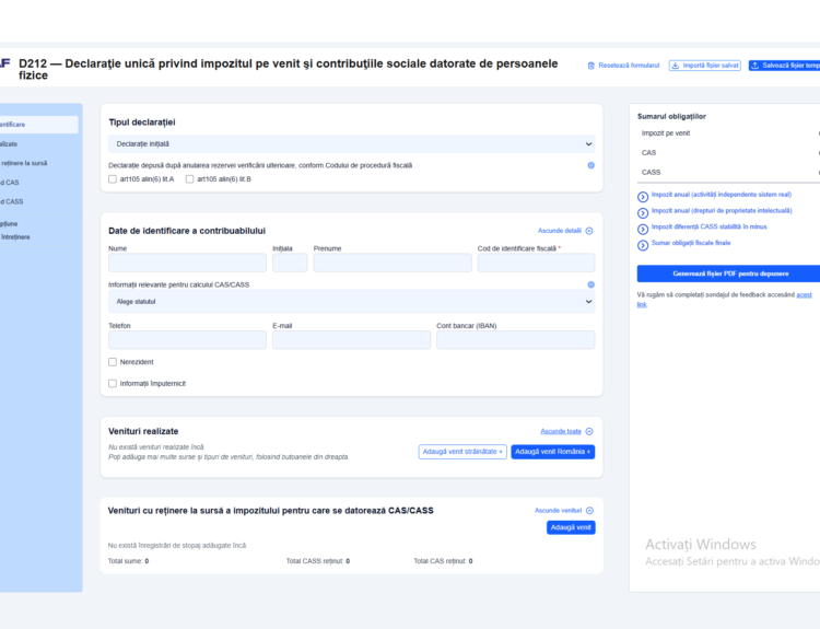 Declarația Unică 2026: Formular 212 online
