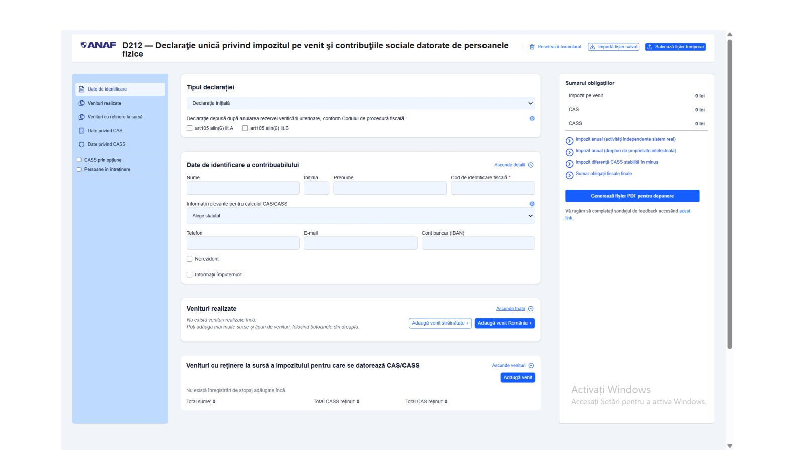 Declarația Unică 2026: Formular 212 online