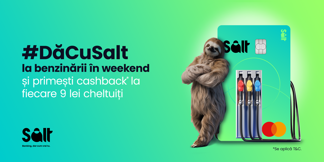 Salt Bank: Cashback 20 de bani/litru la benzină în weekend-uri!
