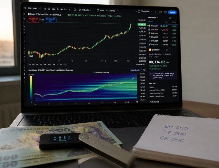 Bitcoin atinge 80.000 USD: Analiză a riscurilor pentru investitori cu levier