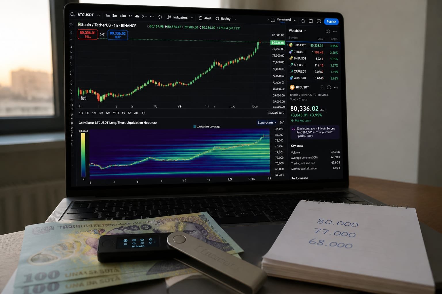 Bitcoin atinge 80.000 USD: Analiză a riscurilor pentru investitori cu levier